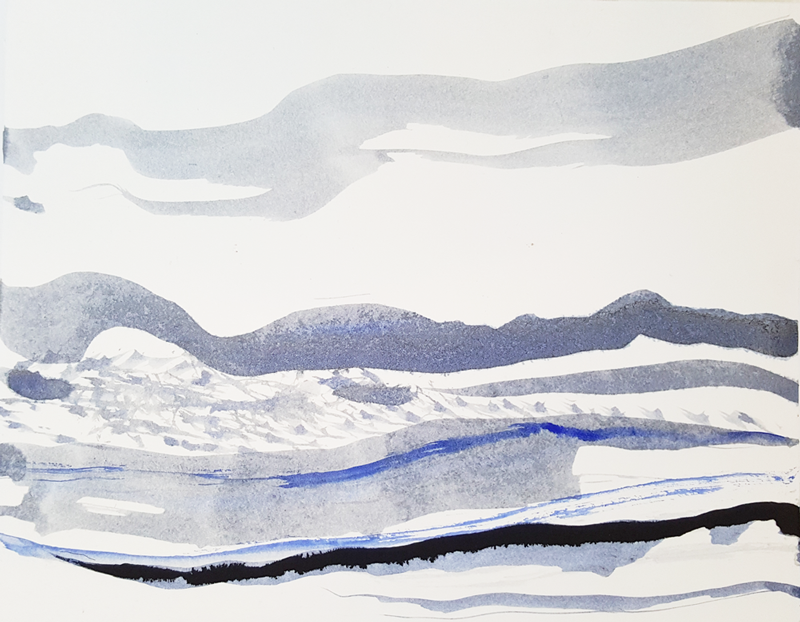 watercolor brushstrokes seascape